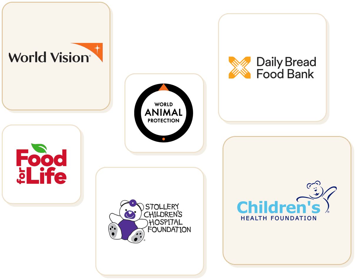Logos of Epilogue's charity partners